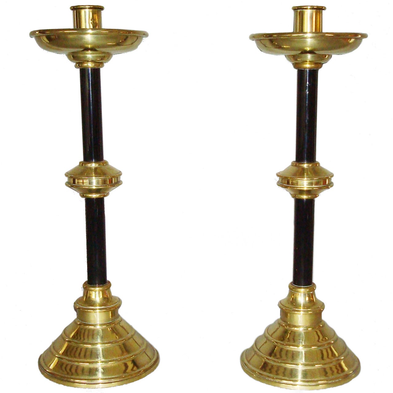 A C19th Pair of Candlesticks of Ecclesiastical Design For Sale
