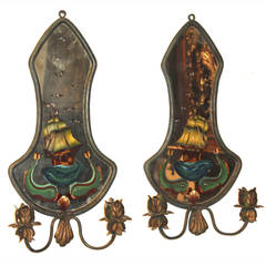 Vintage Mirrored and Polychrome Two-Light Sconces with Maritime Motif