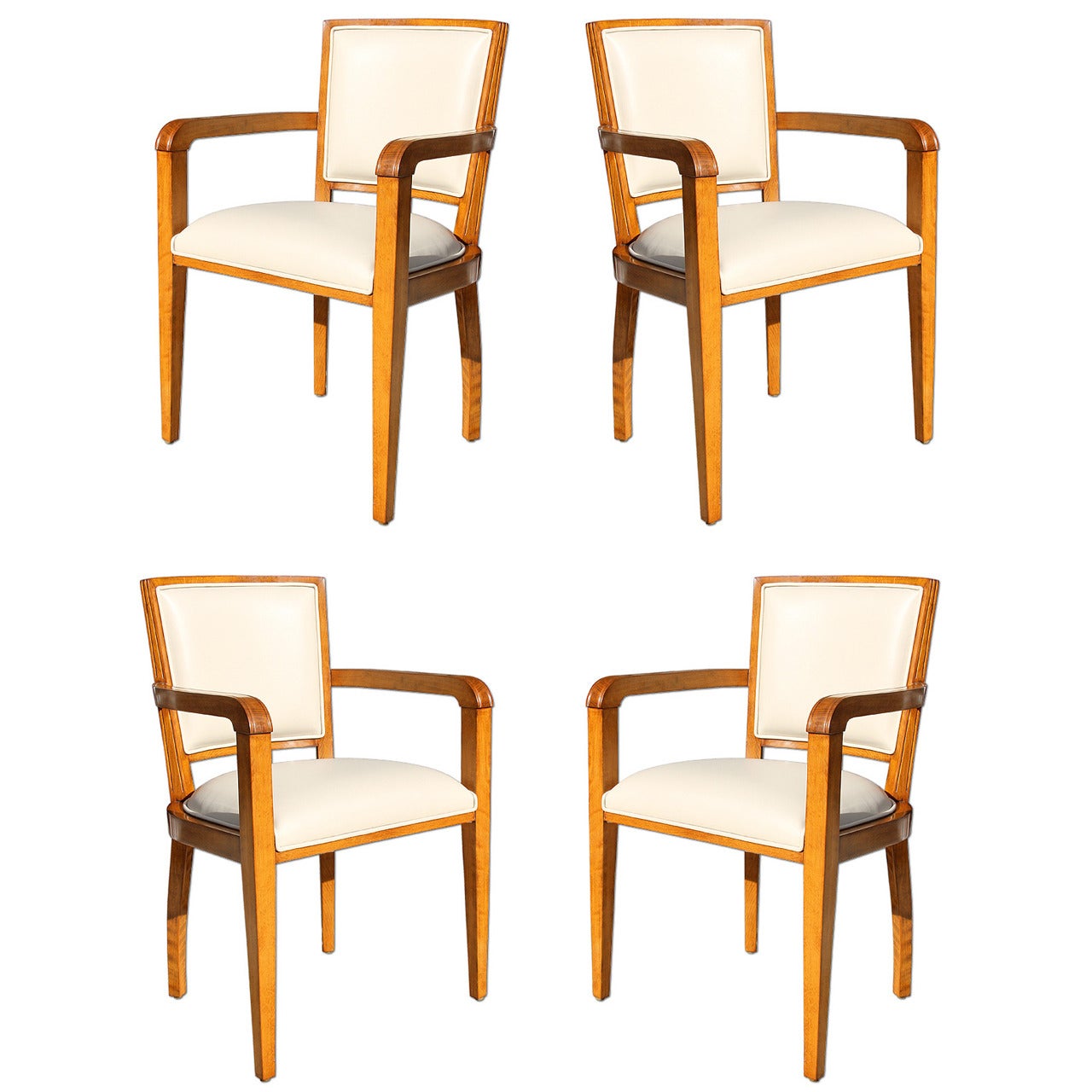 Rare Set of Four 1940s French Art Deco Armchairs, Stamped