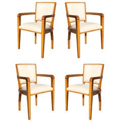 Rare Set of Four 1940s French Art Deco Armchairs, Stamped