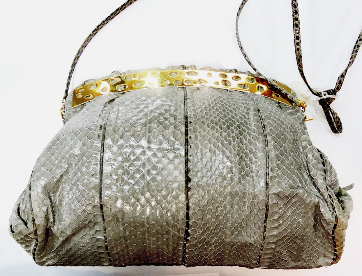 Women's Vintage Signed Judith Leiber Gray Snakeskin Handbag