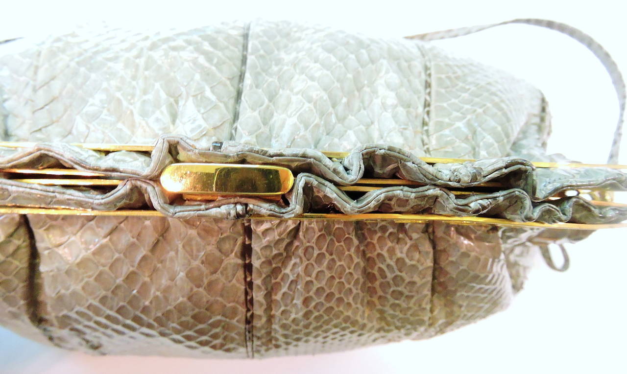 Vintage Signed Judith Leiber Gray Snakeskin Handbag 2