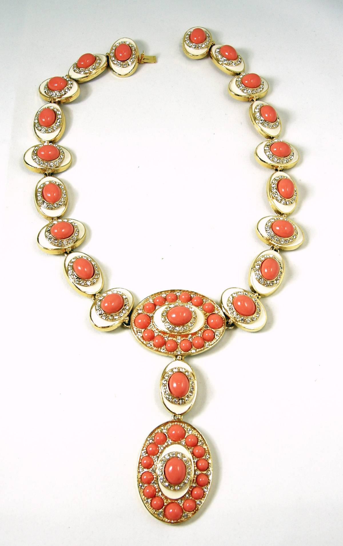 Women's SIgned Kenneth Lane Faux Coral & Rhinestone Necklace