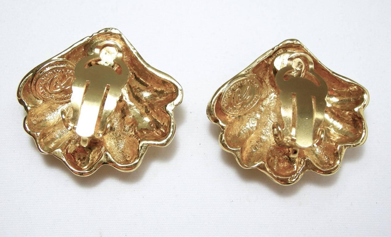 Women's Vintage  Christian LaCroix Rhinestone Shell Design Earrings