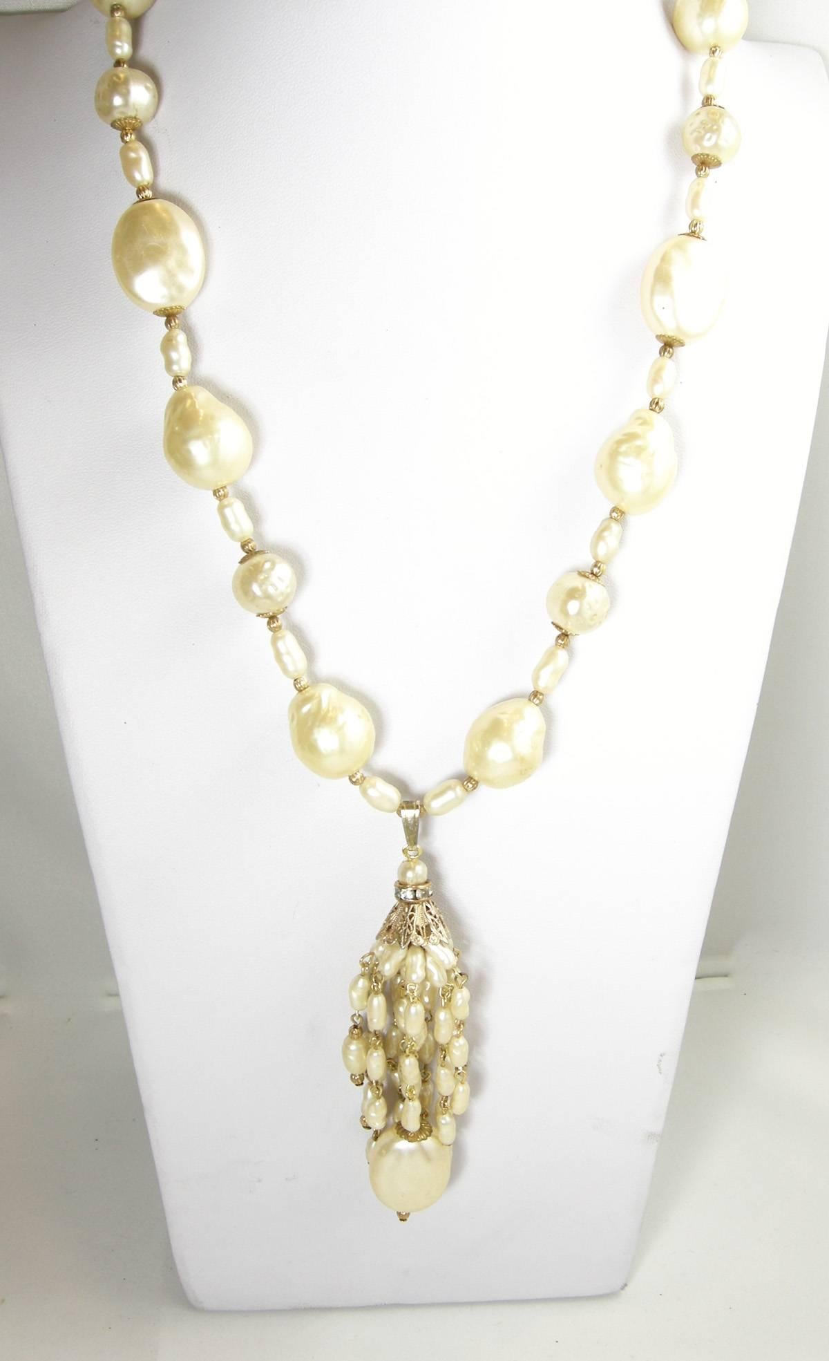 Vintage Signed Miriam Haskell Faux Baroque Pearl Necklace In Excellent Condition In New York, NY