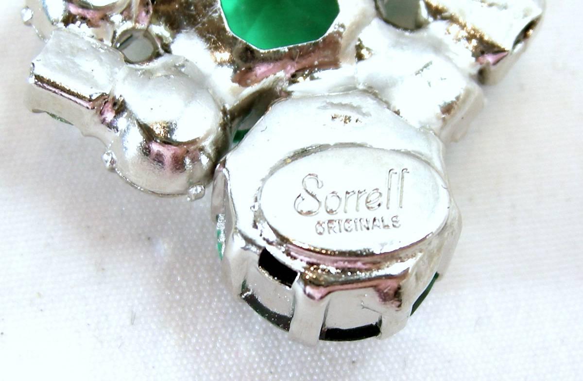 “One-of-a-Kind” Signed Robert Sorrell Green & Clear Crystal Dangling Earrings In Excellent Condition In New York, NY