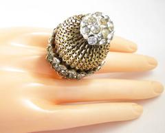 Huge 60s Dome Mesh Rhinestone Ring
