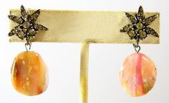 Ciner Rhinestones And Pink Agate Earrings