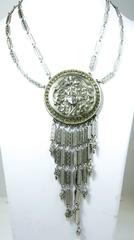 Vintage Signed Goldette Dangling Silver Tone Necklace