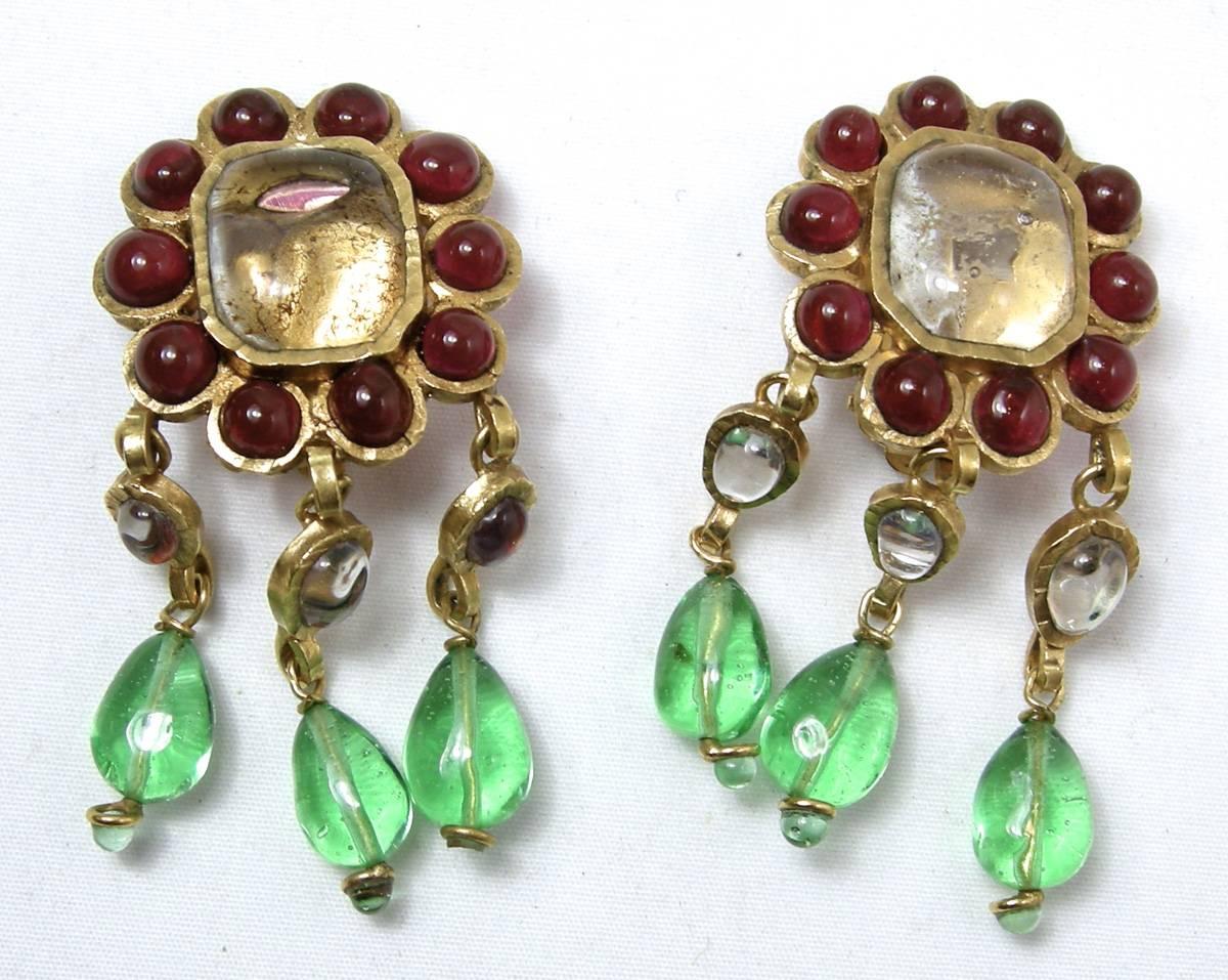 Vintage Gripoix Poured Glass Classic  Dangling Earrings In Excellent Condition In New York, NY