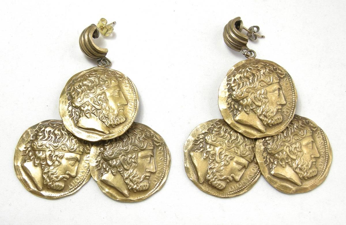 Vintage Signed Joseff Coin Dangling Earrings  In Excellent Condition For Sale In New York, NY