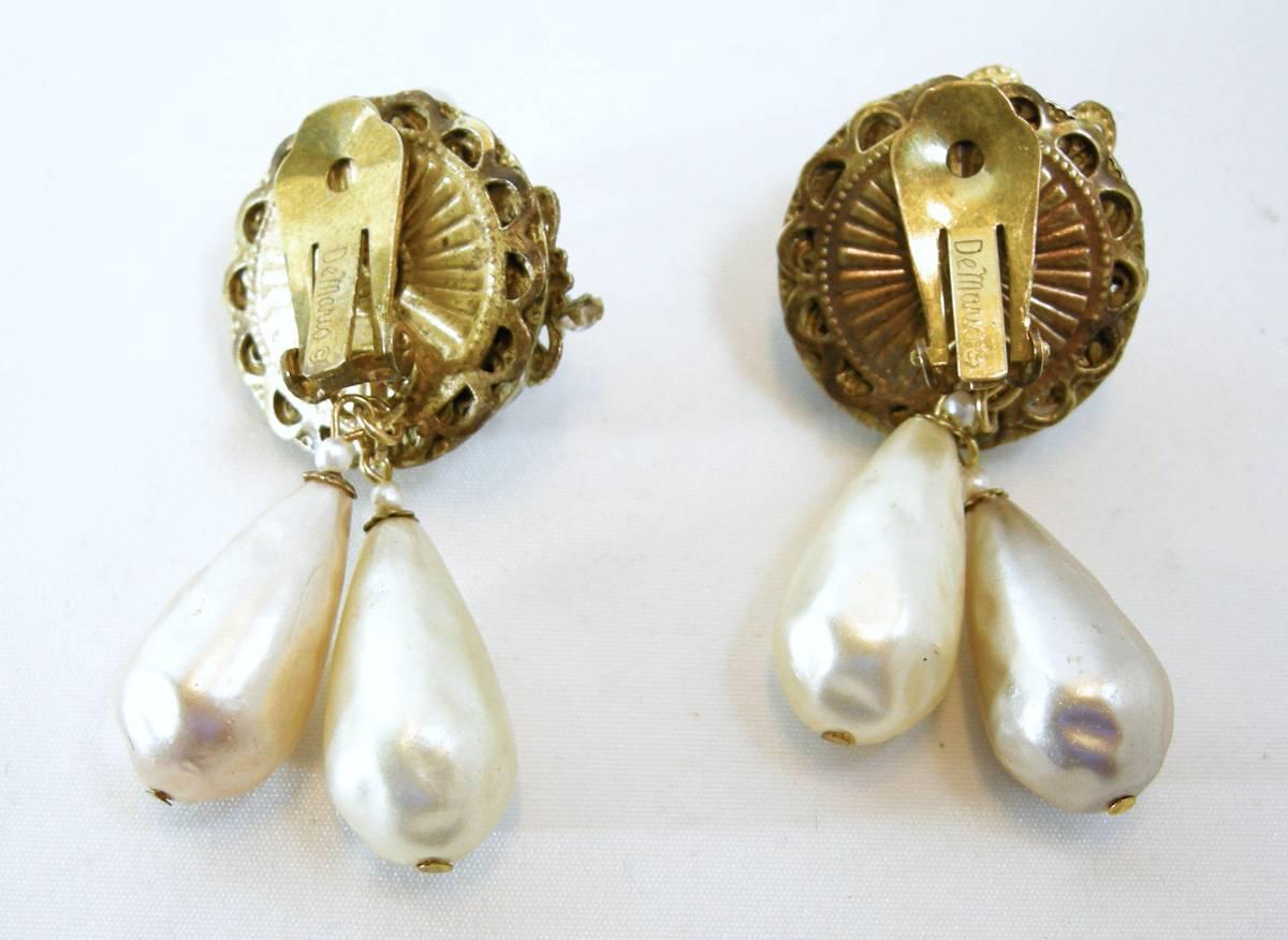 Women's Vintage Signed 1950s De Mario Baroque Pearl Drop Earrings