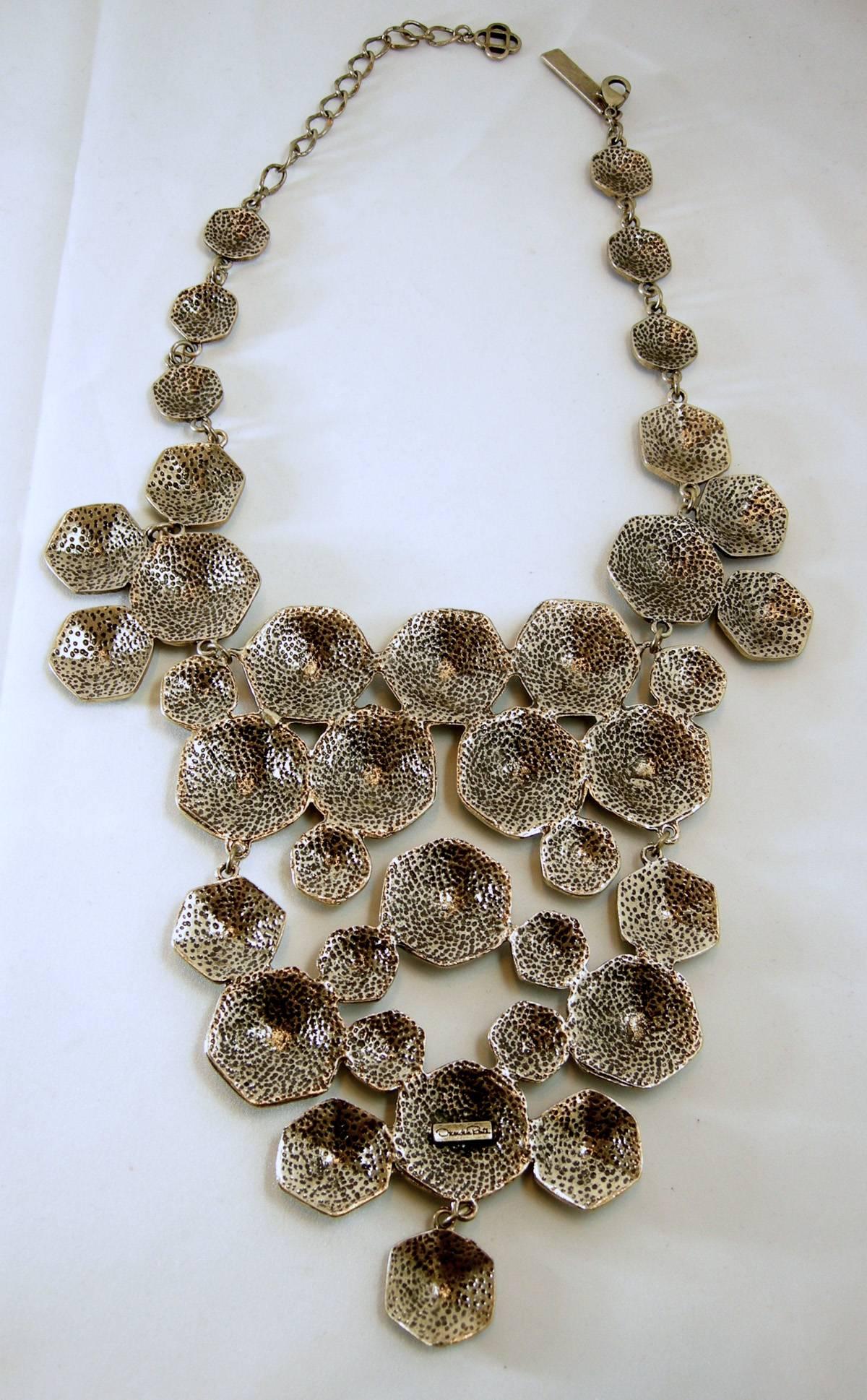 Women's Vintage 1990s Signed Oscar De La Renta Couture Runway Swirl Disk Bib Necklace