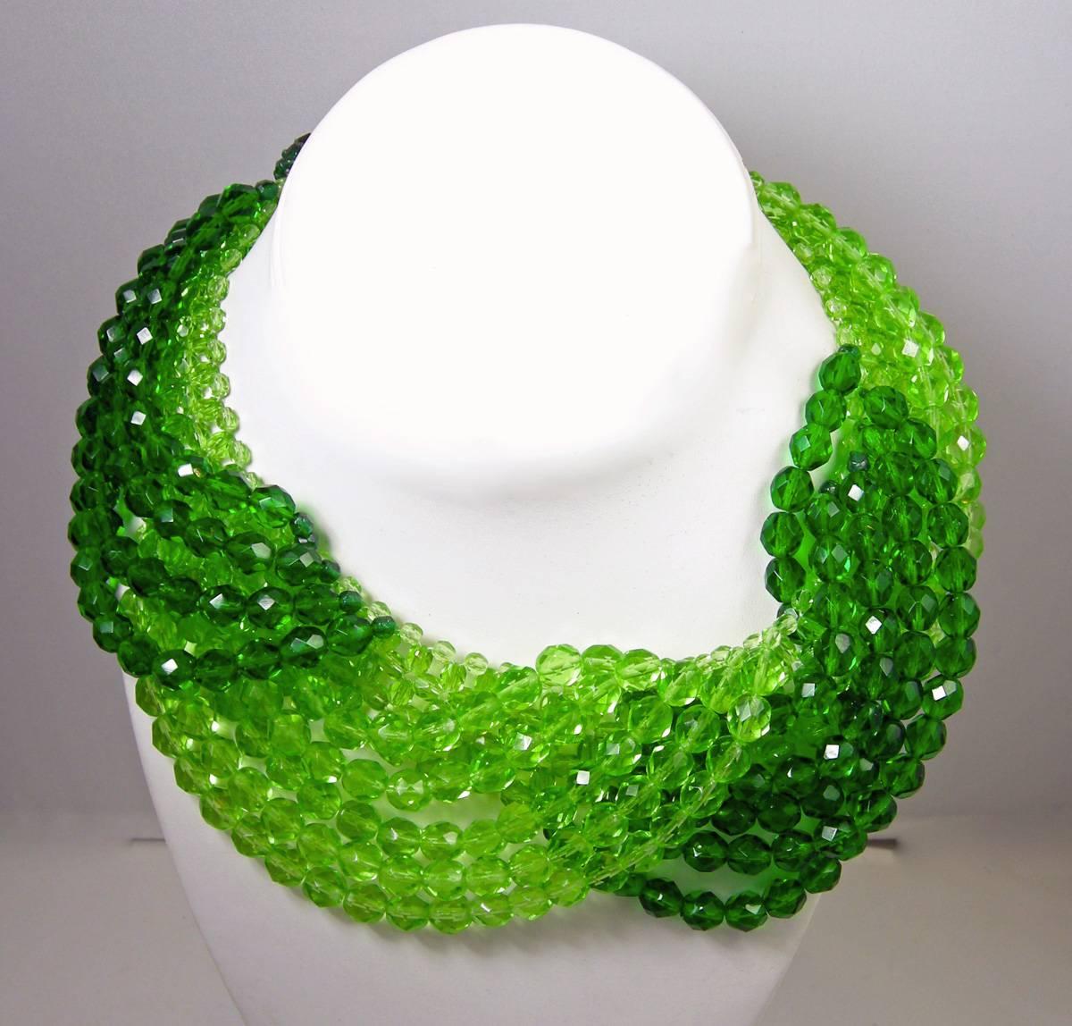 Vintage 1950s Coppola e Toppo Italy Multi-Strand Green Glass Twist Necklace In Excellent Condition In New York, NY