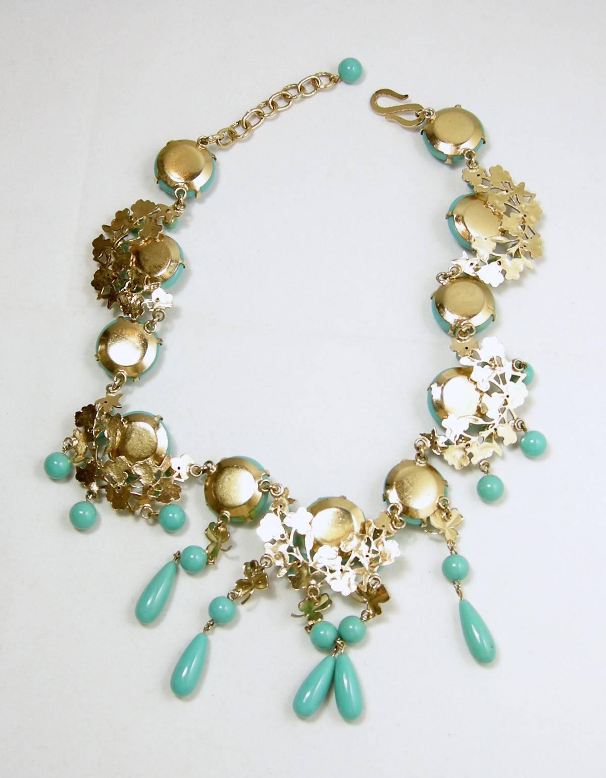 Vintage Christian Dior 1960s Faux Turquoise Bib Necklace In Excellent Condition In New York, NY