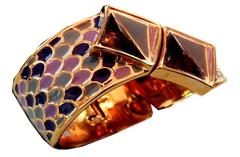 Vintage Kara Ross Modernist Ornate Enamel Clamper Bracelet