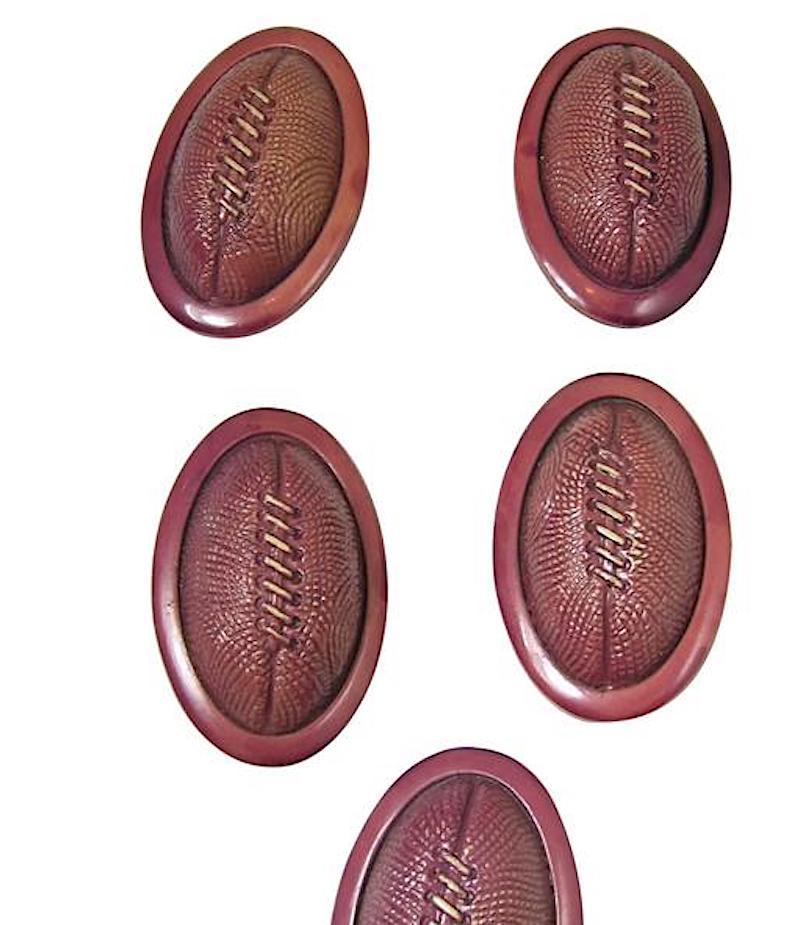 Vintage Rare 1930s Celluloid Football Buttons In Excellent Condition For Sale In New York, NY