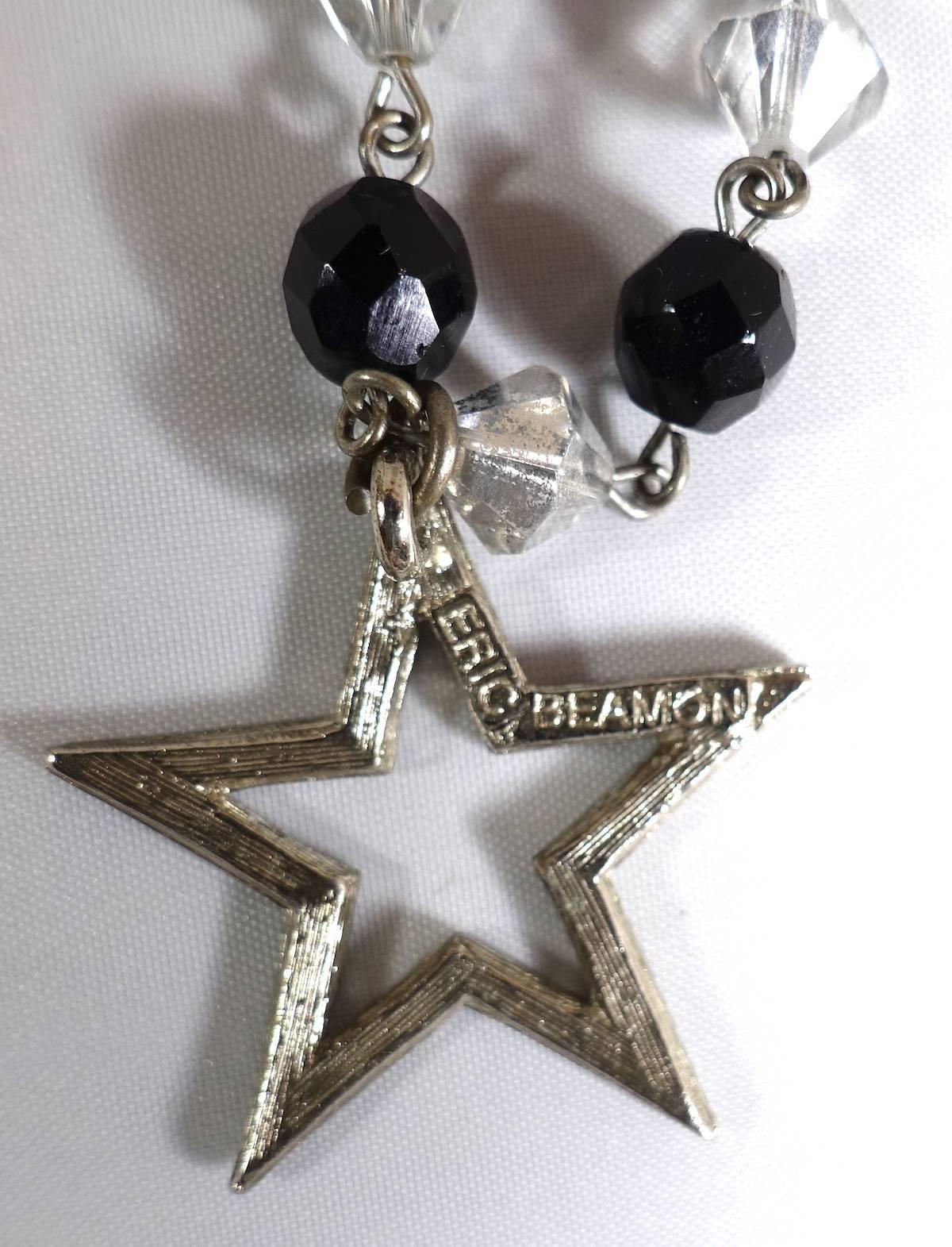 Vintage 1970s Black & Clear Star Beaded Necklace  In Excellent Condition For Sale In New York, NY