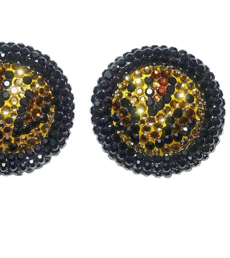 Vintage 1960s Richard Kerr Black and Gold Clip Earrings In Excellent Condition In New York, NY