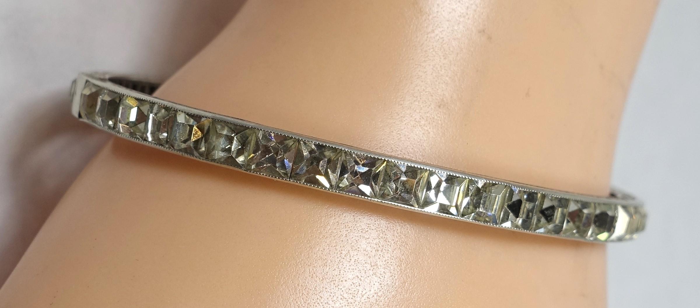 Women's or Men's Vintage Art Deco Sterling Silver & Crystal Bracelet For Sale