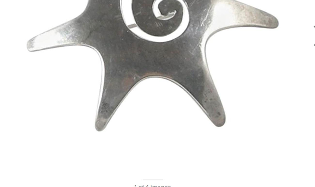 Vintage Sterling Silver Abstract Star Brooch In Excellent Condition For Sale In New York, NY