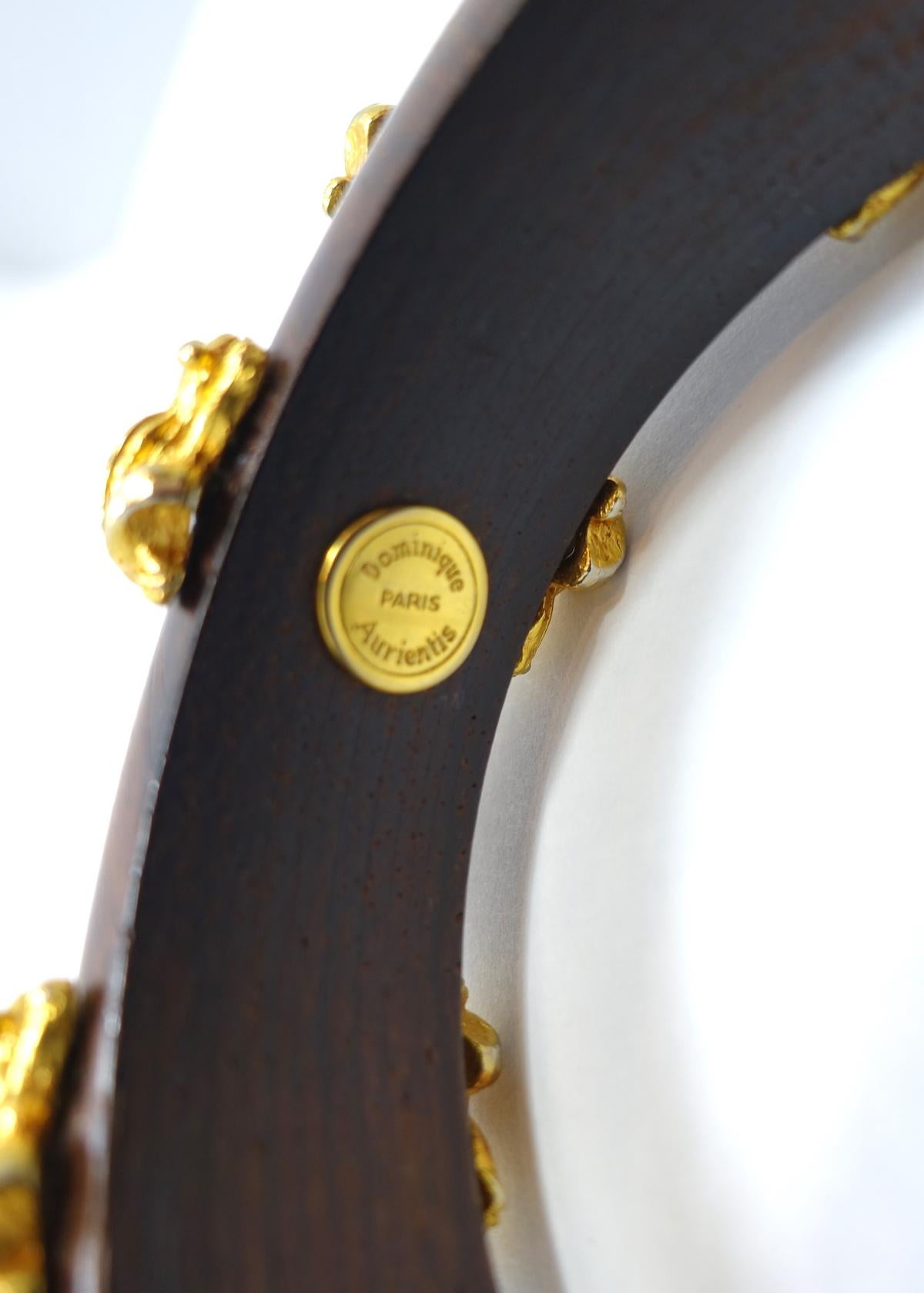 Women's or Men's Dominique Aurientis Frogs Vintage Gold and Wood Bangle Bracelet