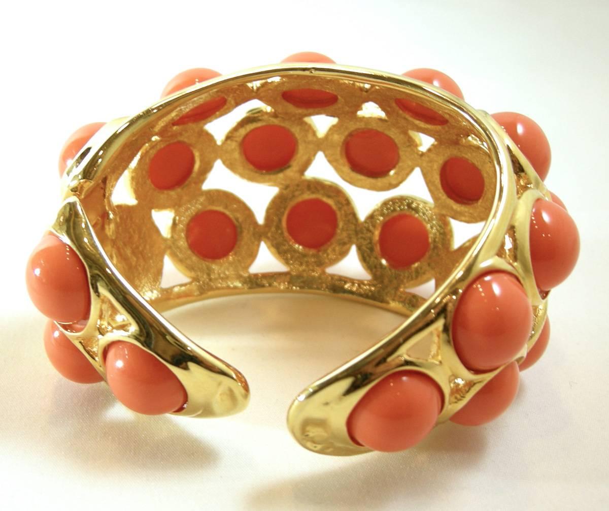  Kenneth Jay Lane Faux Coral Clamper Cuff Bracelet In Excellent Condition In New York, NY