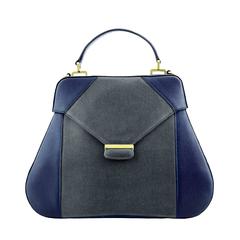 AEVHA London Navy and Charcoal Leather Carnelia Tote