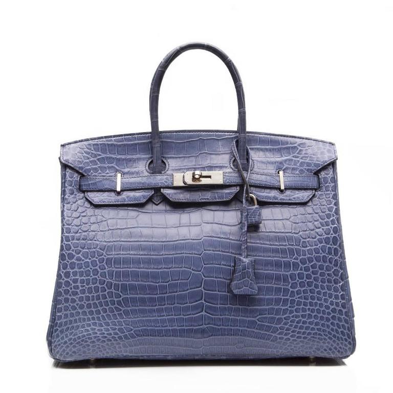 Hermes Brighton Blue Matte Crocodile 35cm Birkin Bag At 1stdibs Hermes Porosus Crocodile Leather Birkin Bag In Matte Brighton Blue Featuring Palladium Hardware The Interior