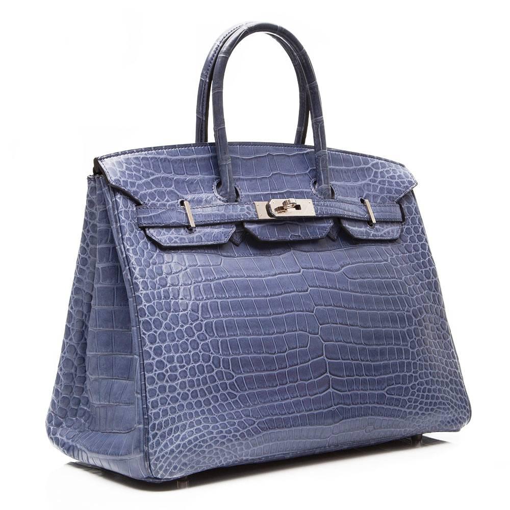 Hermes Brighton Blue Matte Crocodile 35cm Birkin Bag at 1stDibs | blue ...