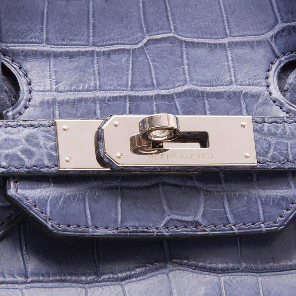 Hermes Brighton Blue Matte Crocodile 35cm Birkin Bag In Excellent Condition In London, GB