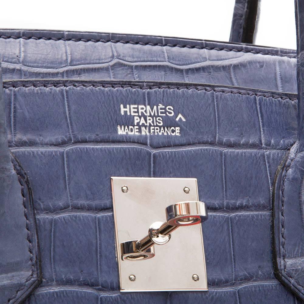 Hermes Brighton Blue Matte Crocodile 35cm Birkin Bag 1
