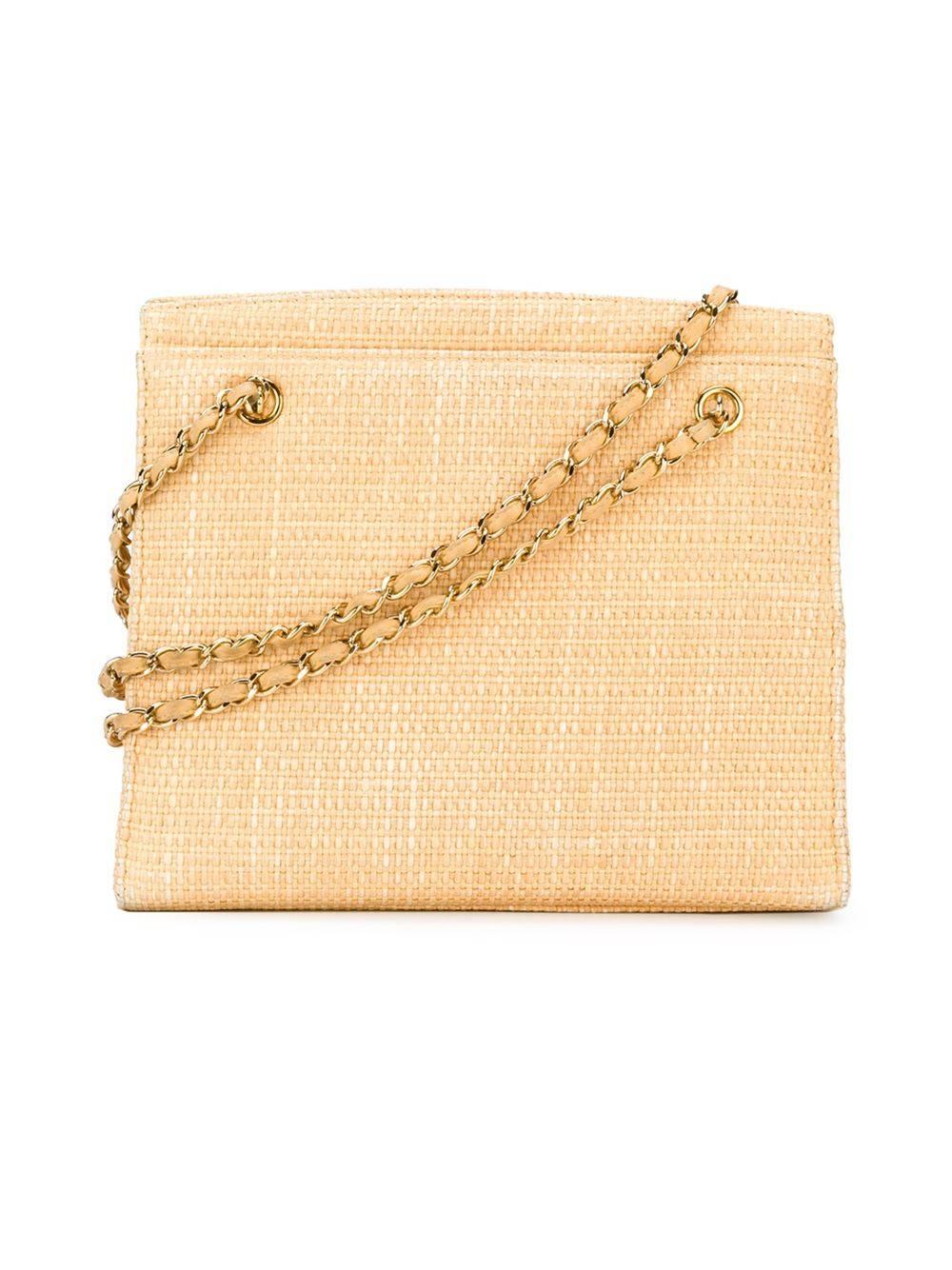 Orange Chanel Straw Shopper Tote
