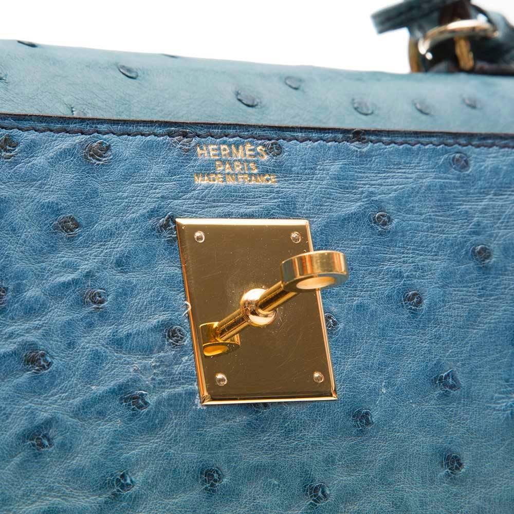 Hermes Vintage 32cm Blue Jean Ostrich Kelly 2