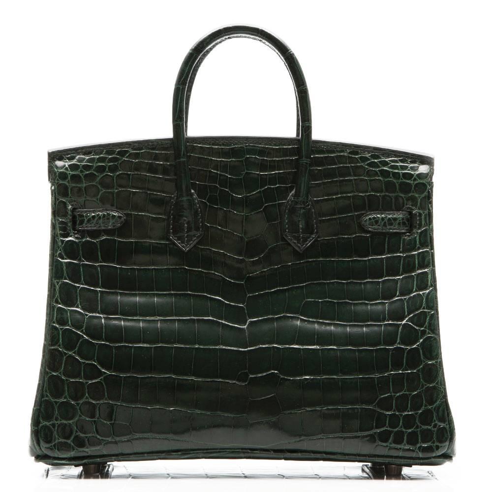 Black Hermes Vert Foncé Niloticus Crocodile 25cm Birkin Bag