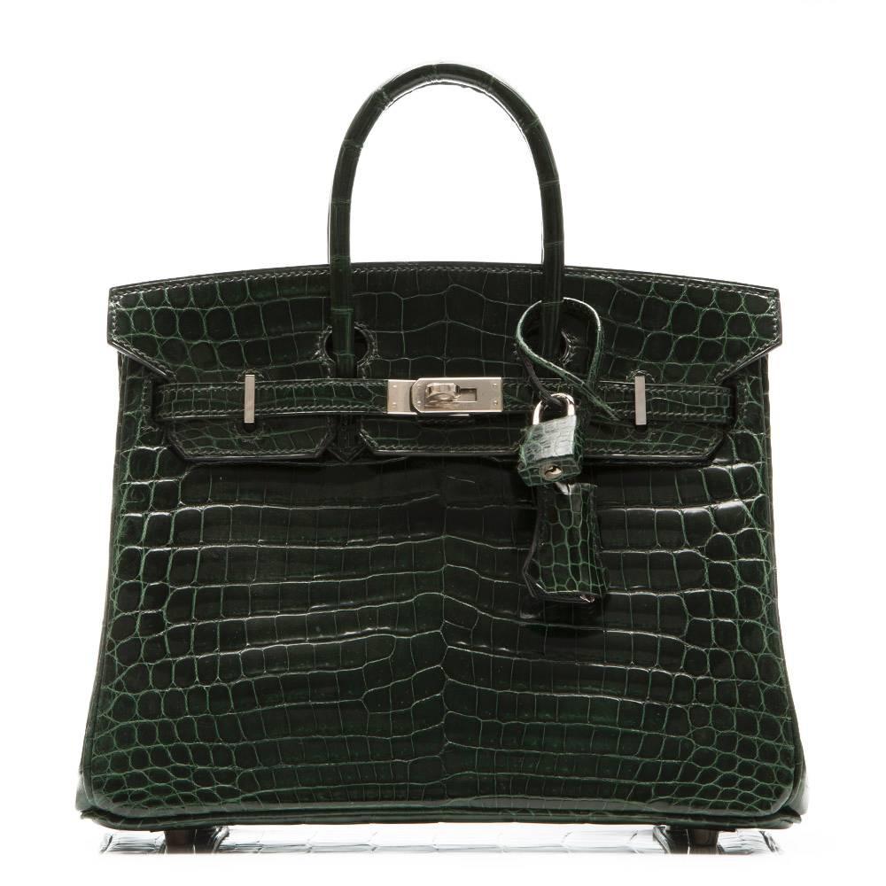 Hermes Vert Foncé Niloticus Crocodile 25cm Birkin Bag 4