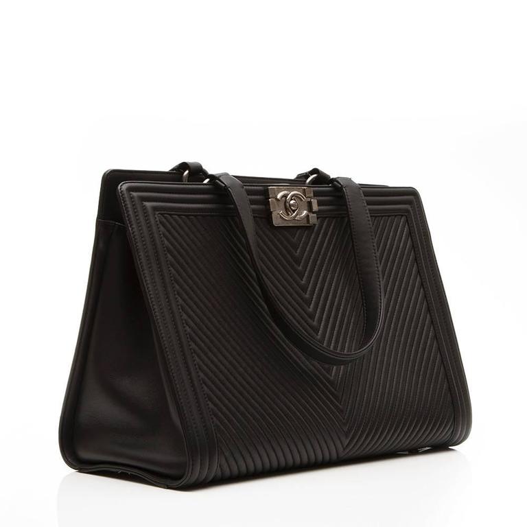 Chanel Black Chevron Leather Boy Per Tote Bag At 1stdibs Chanel Black Chevron Leather Boy Per Tote Bag In Excellent Condition For London