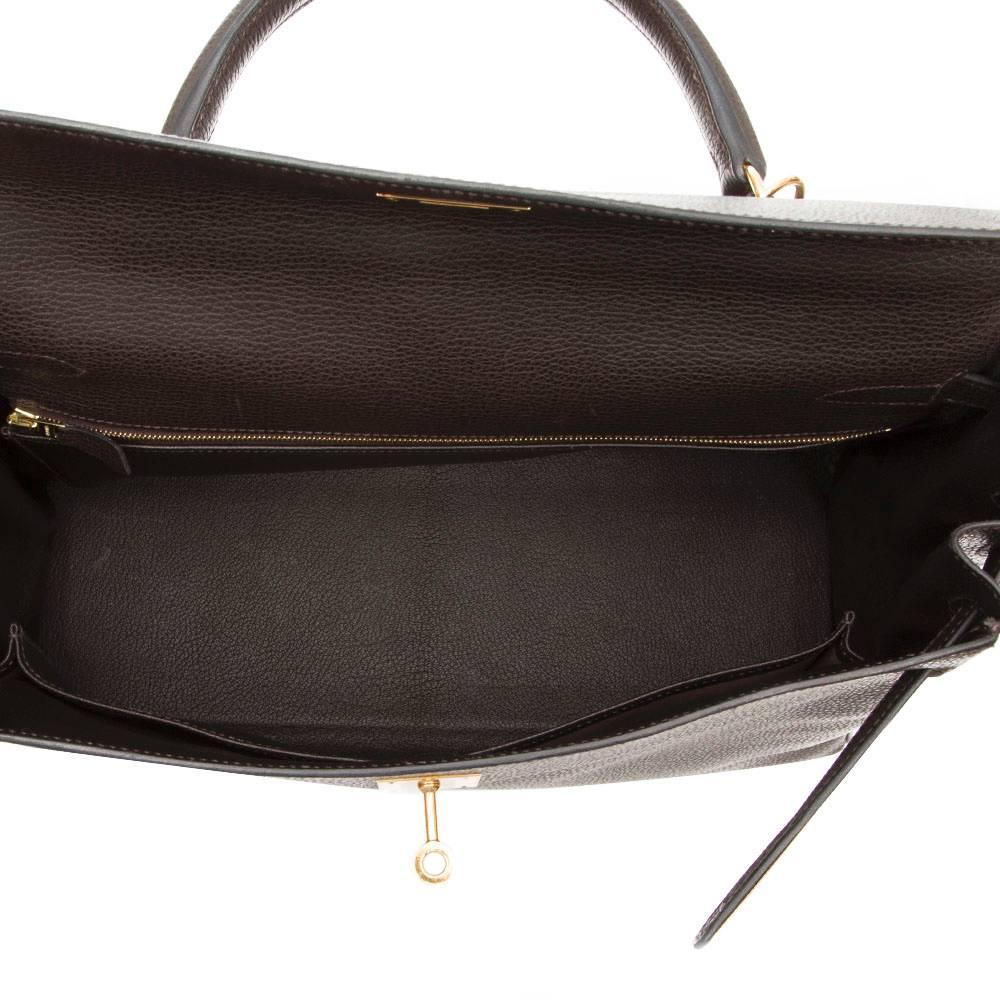 Women's Hermes Cafe Brown Fjord Leather Kelly 35cm Handbag