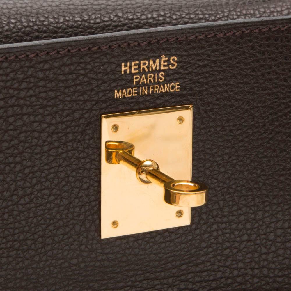 Hermes Cafe Brown Fjord Leather Kelly 35cm Handbag 2