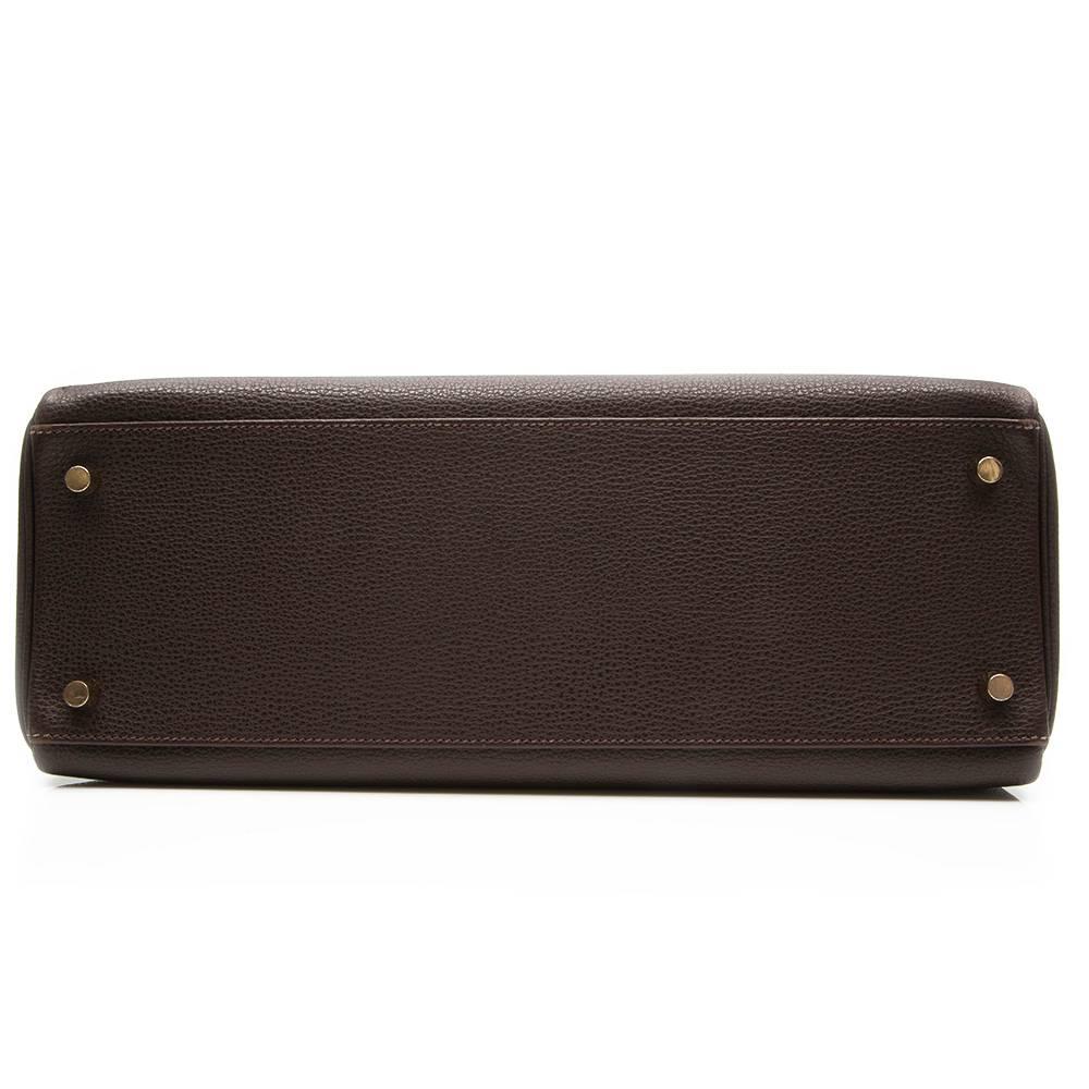 Hermes Cafe Brown Fjord Leather Kelly 35cm Handbag 3