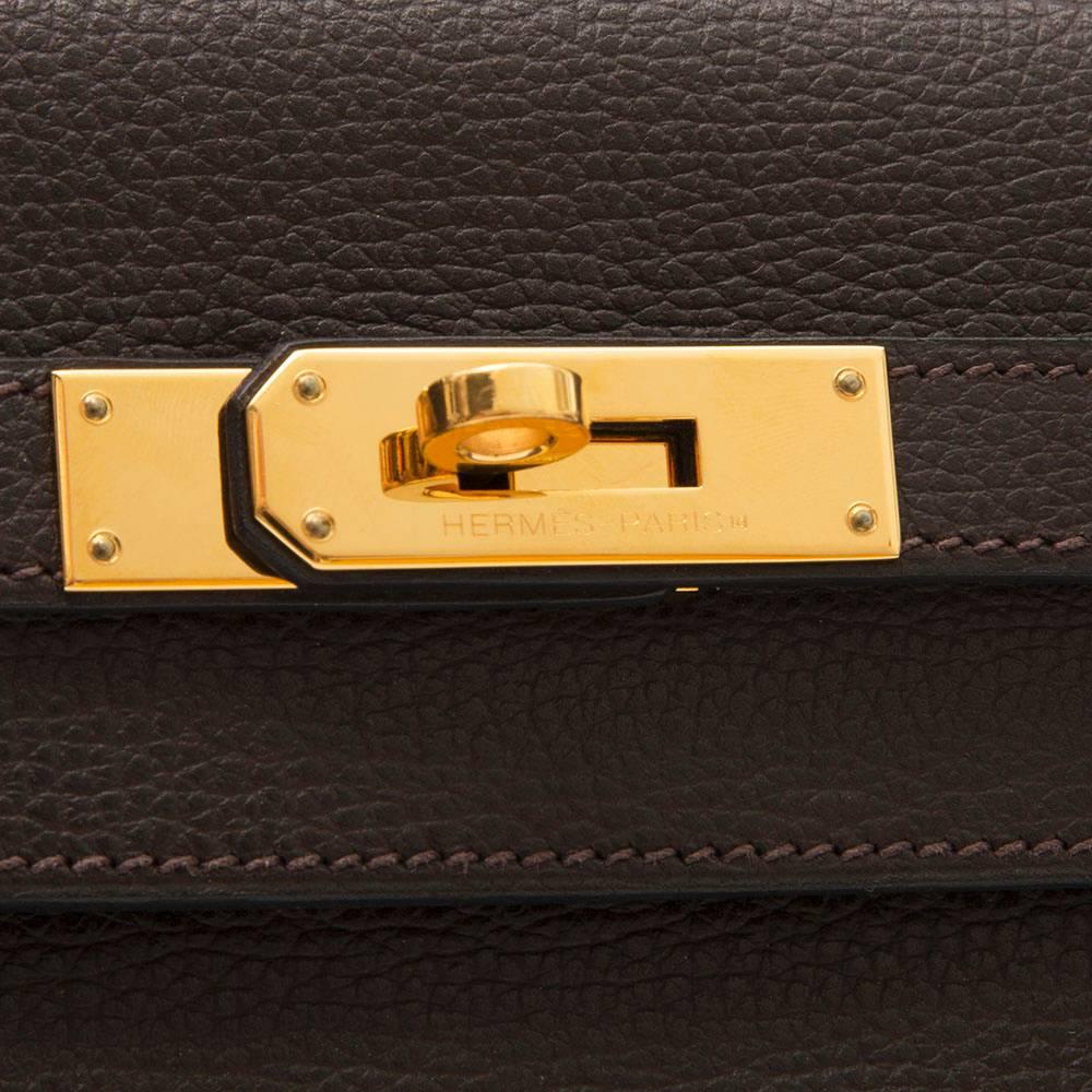 Hermes Cafe Brown Fjord Leather Kelly 35cm Handbag 4