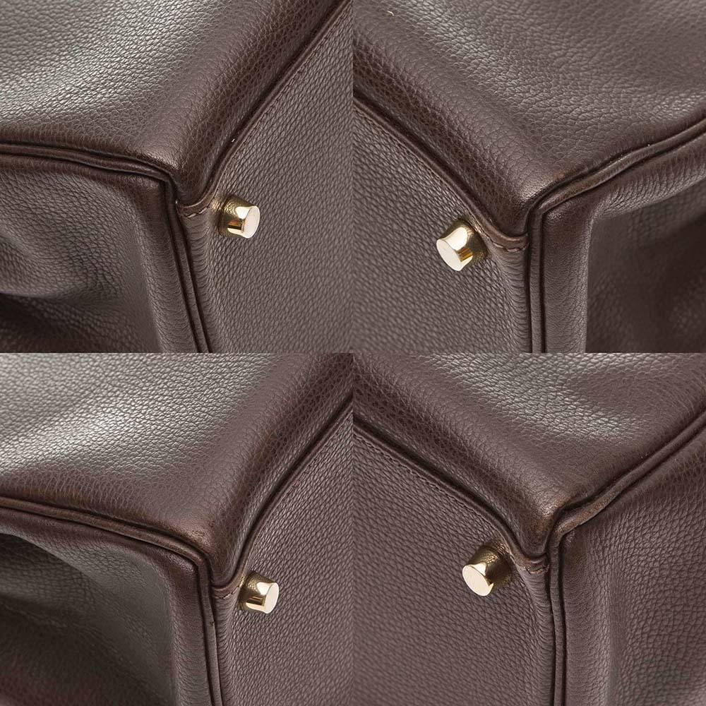 Hermes Cafe Brown Fjord Leather Kelly 35cm Handbag 5