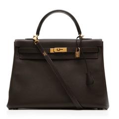 Hermes Cafe Brown Fjord Leather Kelly 35cm Handbag