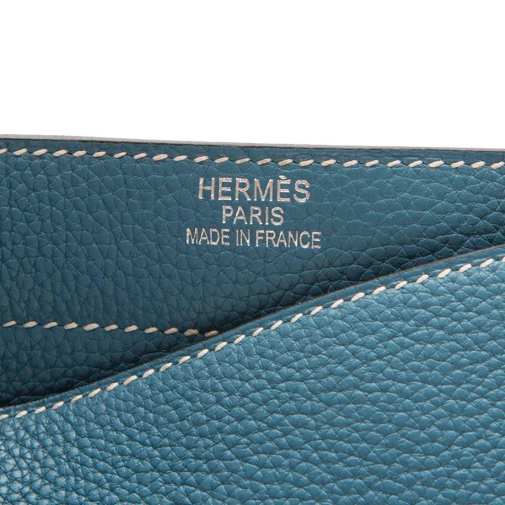 Hermes Blue Jean Clemence Leather Sac a Depeche Briefcase  In Good Condition In London, GB