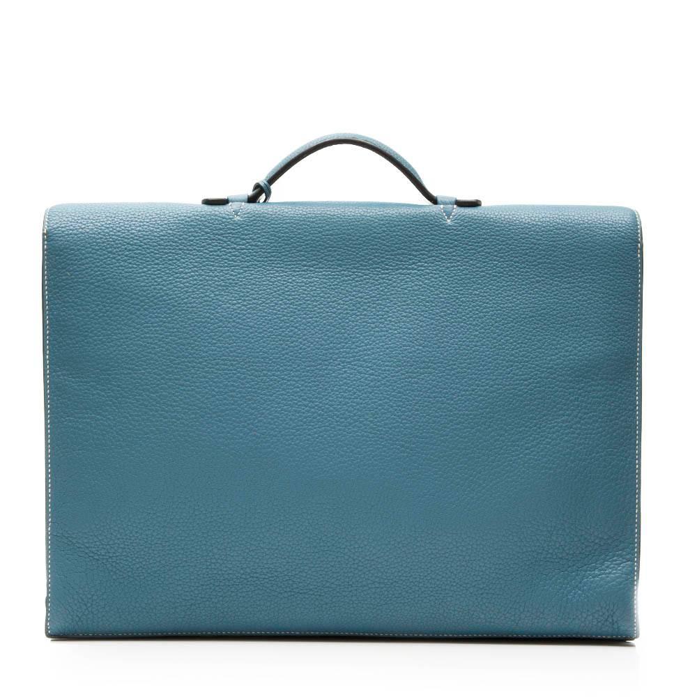 Women's or Men's Hermes Blue Jean Clemence Leather Sac a Depeche Briefcase 