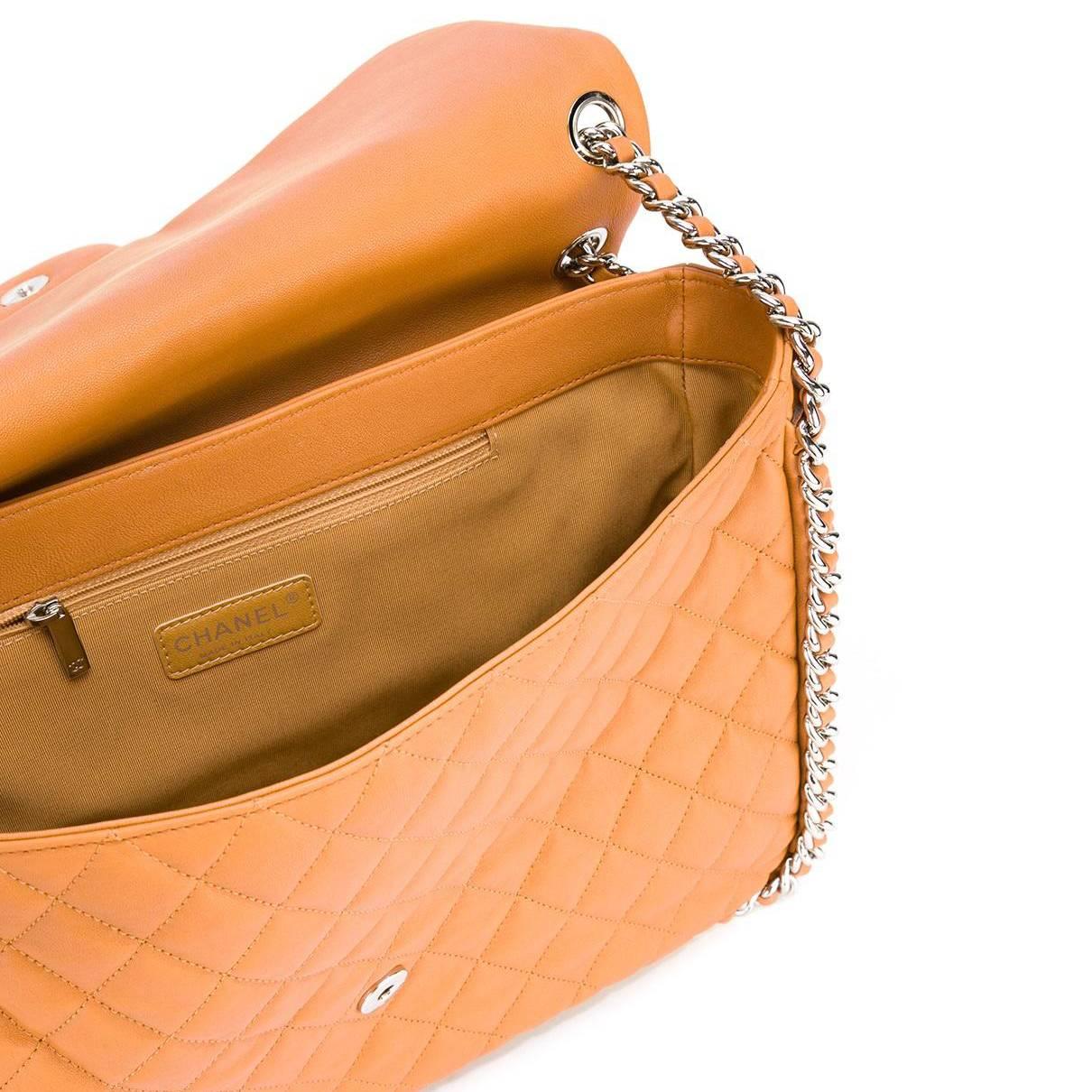 Women's Chanel orange Leather Jumbo Classic Flap Bag