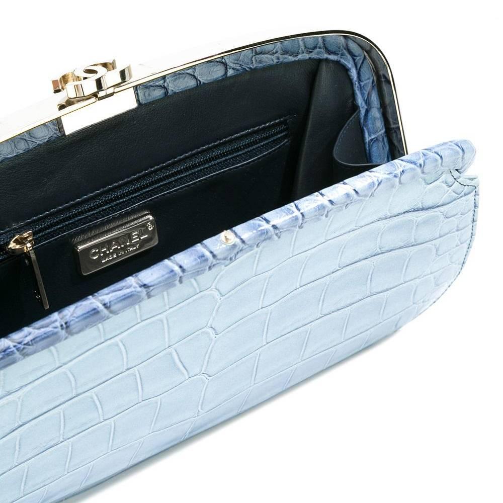 Chanel Blue Ombre Crocodile Leather Clutch In Excellent Condition In London, GB