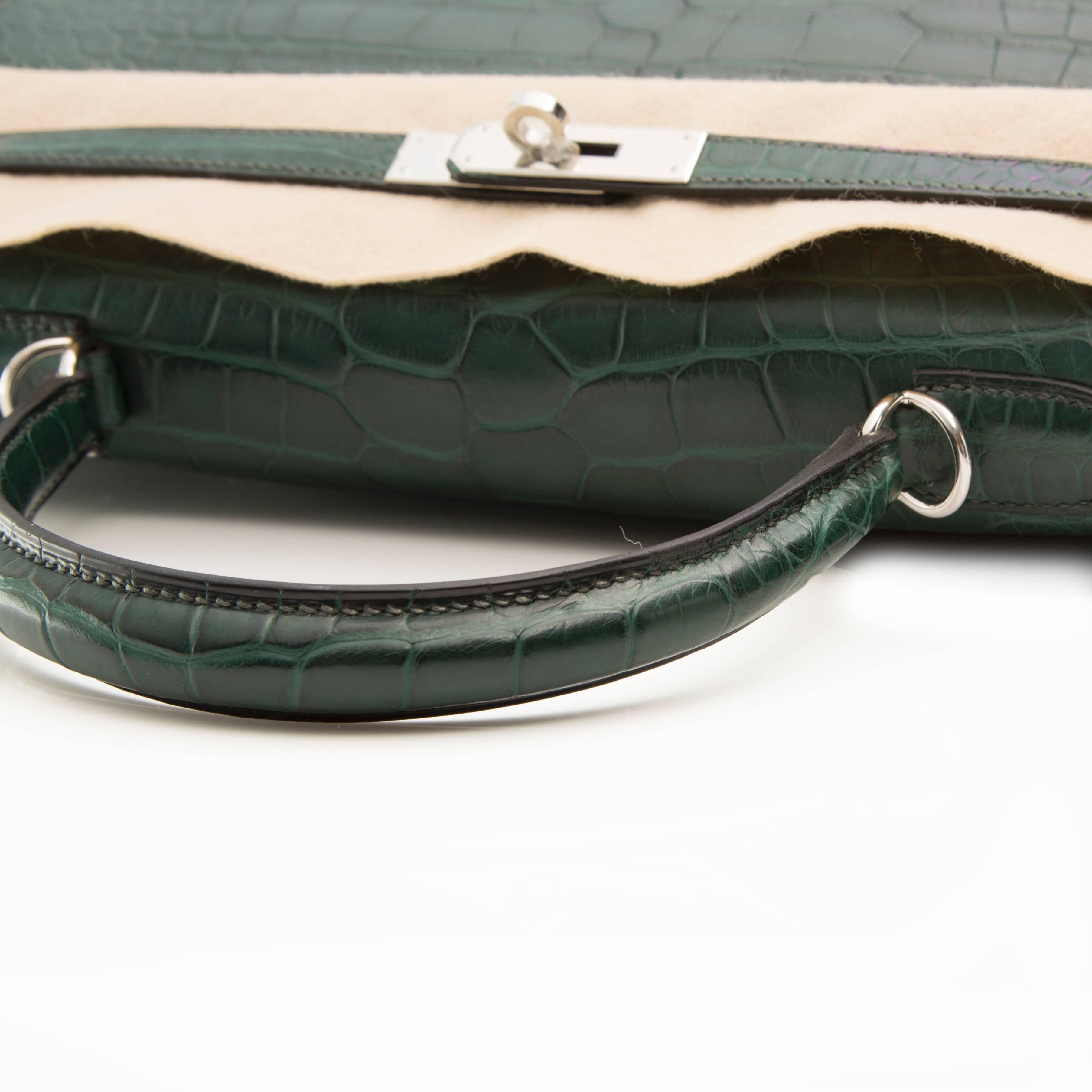 Black Hermes Kelly 35 Alligator Handbag