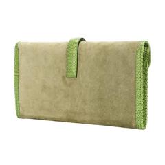 Hermès Green Suede and Lizard Jige Elan 29cm Clutch