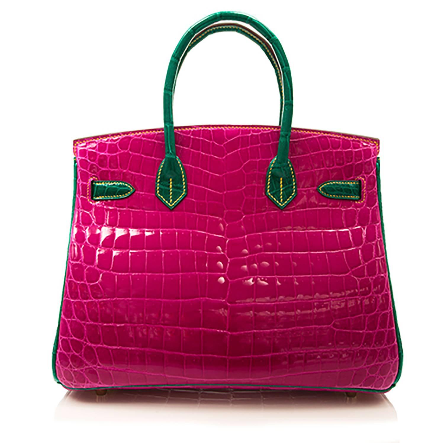 pink and green hermes bag